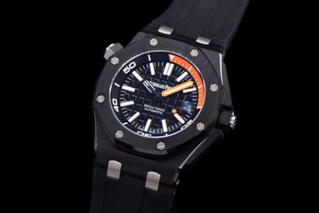 collectible AP 15707 black luminous ceramic classic watch front view