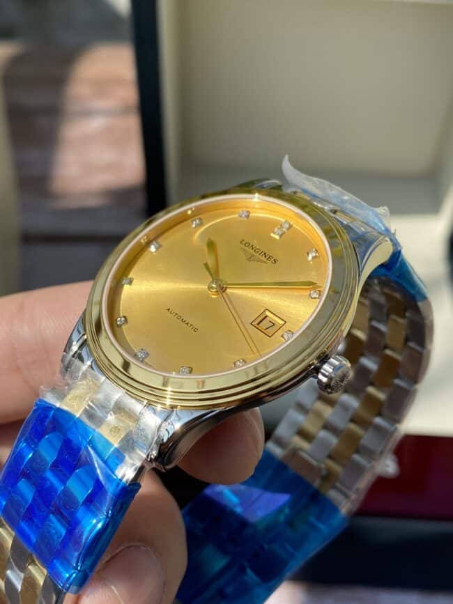 Longines18K indirect military flag series real diamond century classic men's watch side view