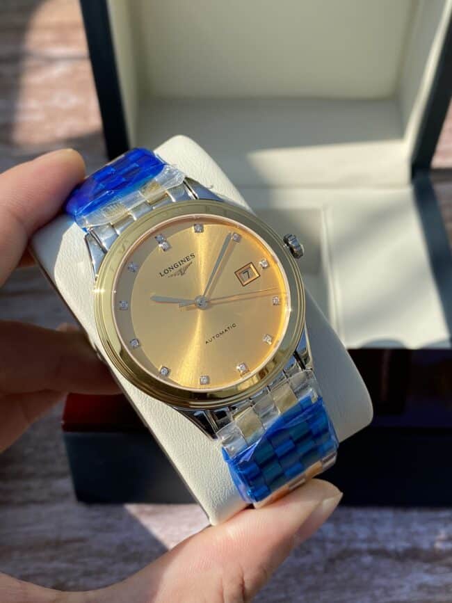 Longines 18K indirect military flag series real diamond century classic men's watch front view