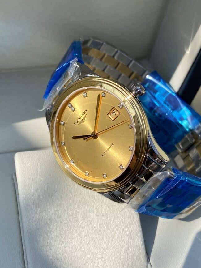 Longines18K indirect military flag series real diamond century classic men's watch side view