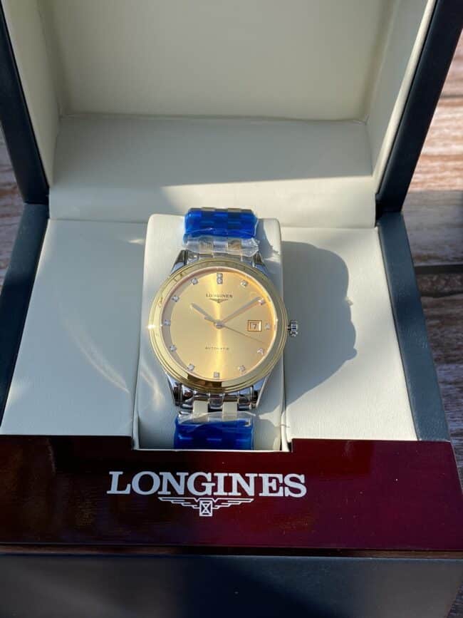 Longines 18K indirect military flag series real diamond century classic men's watch front view