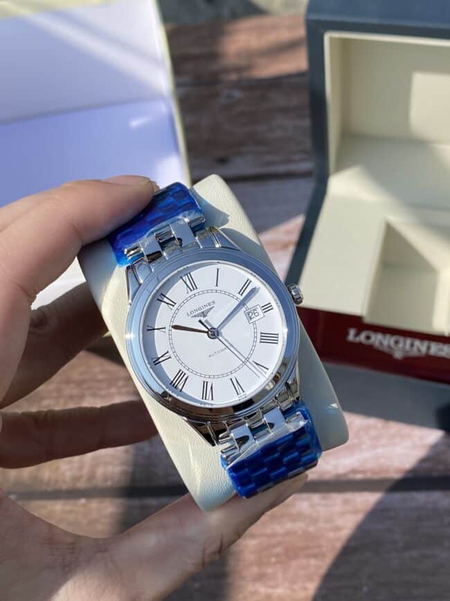 Longines Master Collection Swiss Engraved Movement Centennial Classic White Steel Couple's Watch Front View