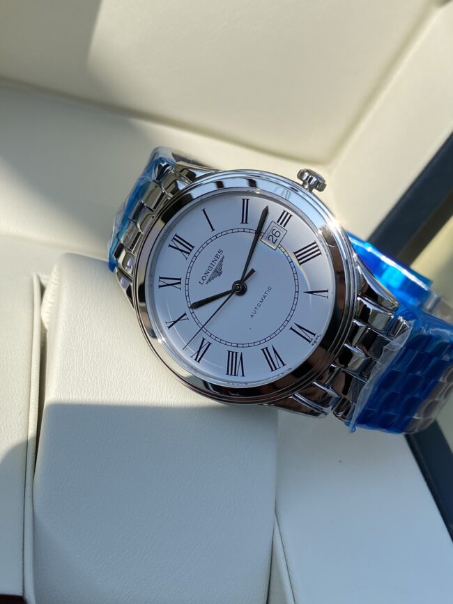 Longines Master Collection Swiss Engraved Movement Centennial Classic White Steel Couple's Watch Front View