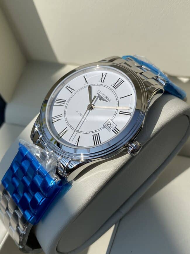 Longines Master Collection Swiss Engraved Movement Centennial Classic White Steel Couple's Watch Front View
