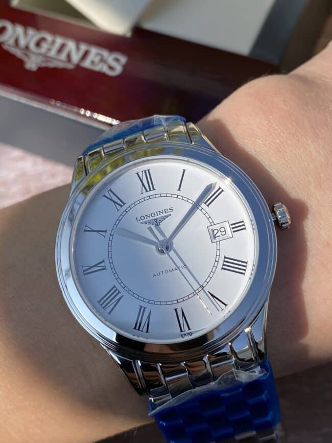 Longines Master Collection Swiss Engraved Movement Centennial Classic White Steel Couple's Watch Front View