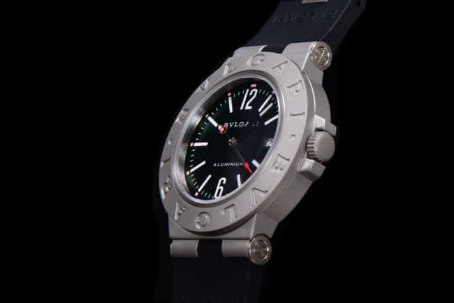 Side view of Bvlgari 2022 Aluminum series black steel men's watch