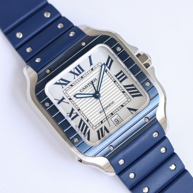 top-tiersuper cloneCartierGF Santos rubber strap men's watch front view