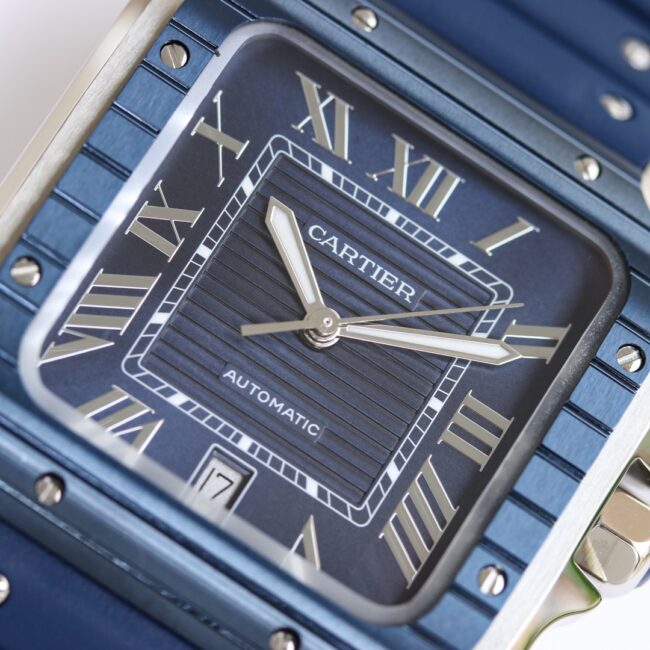 Front view of the new GF Santos rubber strap men's watch from the famous high-quality Cartier