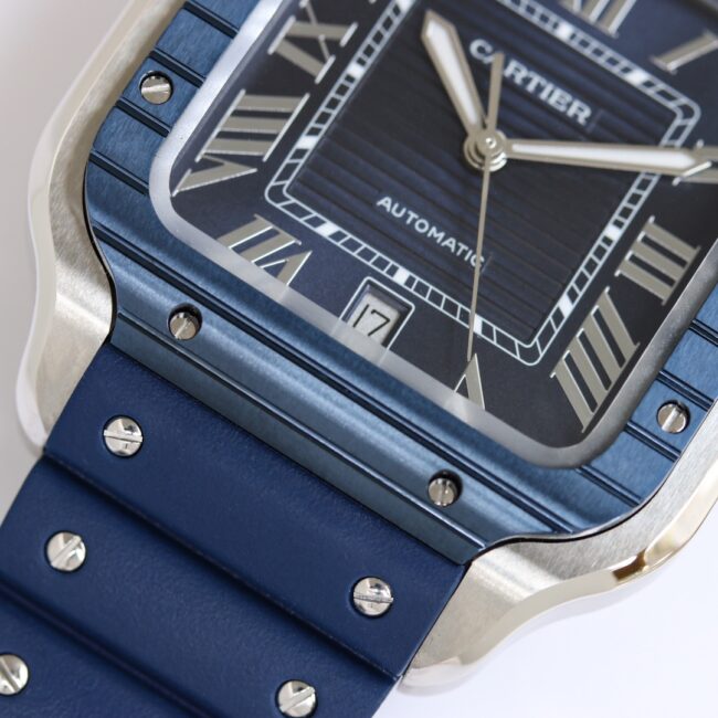 Front view of the new GF Santos rubber strap men's watch from the famous high-quality Cartier