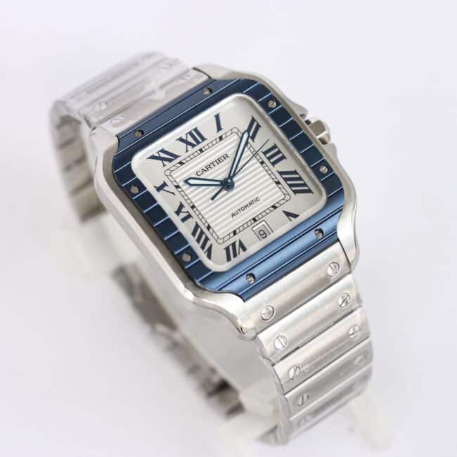 Cartier's new GF Santos white steel rubber strap men's watch front view