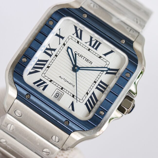 Cartier's new GF Santos white steel rubber strap men's watch front view