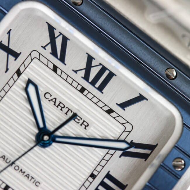 Cartier new GF Santos white steel rubber strap men's watch detail shots