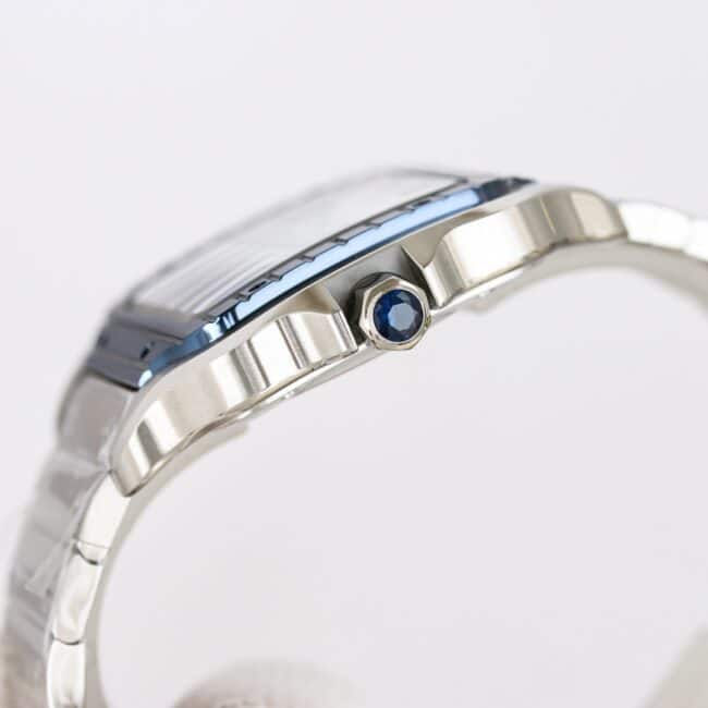 Side view of Cartier's new GF Santos white steel rubber strap men's watch