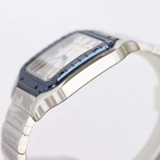 Side view of Cartier's new GF Santos white steel rubber strap men's watch