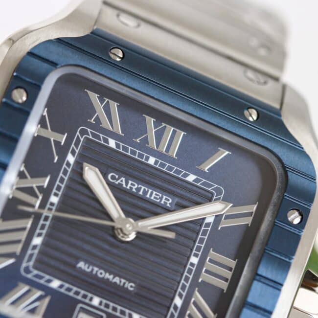 Cartierblue dial new GF Santos rubber strap men's watch detail shots