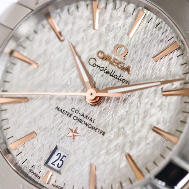 Large factory Omega white steel OR original mold opening new product 39mm Constellation series stainless steel watch detail map