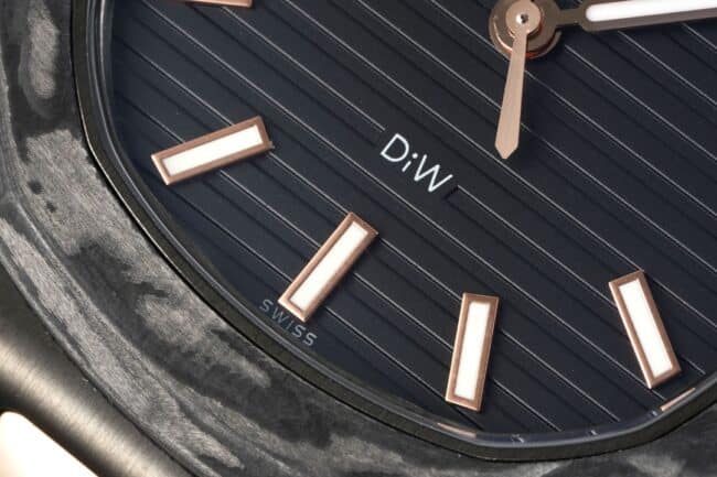 The aesthetic presentation of Patek Philippe Nautilus 5711 carbon fiber is reinvented by DiW to create watch detail shots