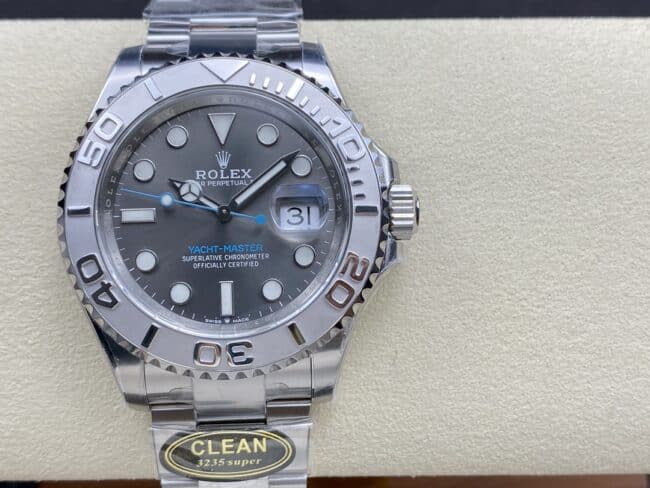 Top C factory Rolex Yacht-Master series black dial 3235 movement 904 stainless steel watch front view