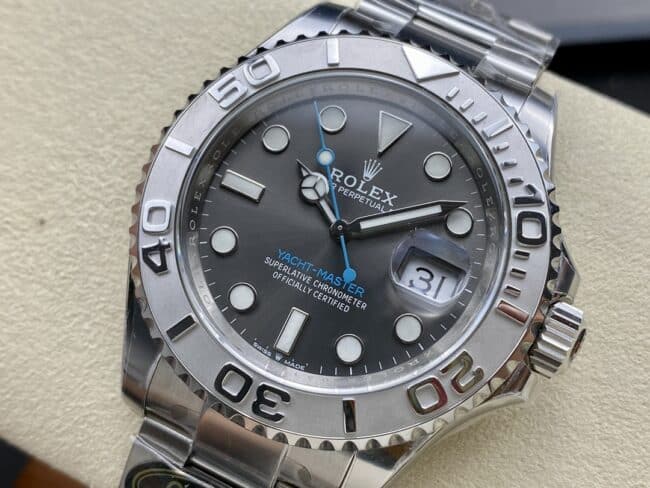 Top C factory Rolex Yacht-Master series black dial 3235 movement 904 stainless steel watch front view