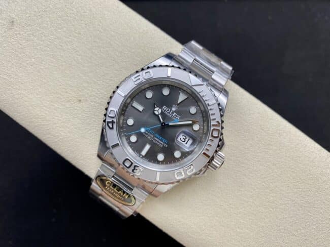 Top C factory Rolex Yacht-Master series black dial 3235 movement 904 stainless steel watch front view