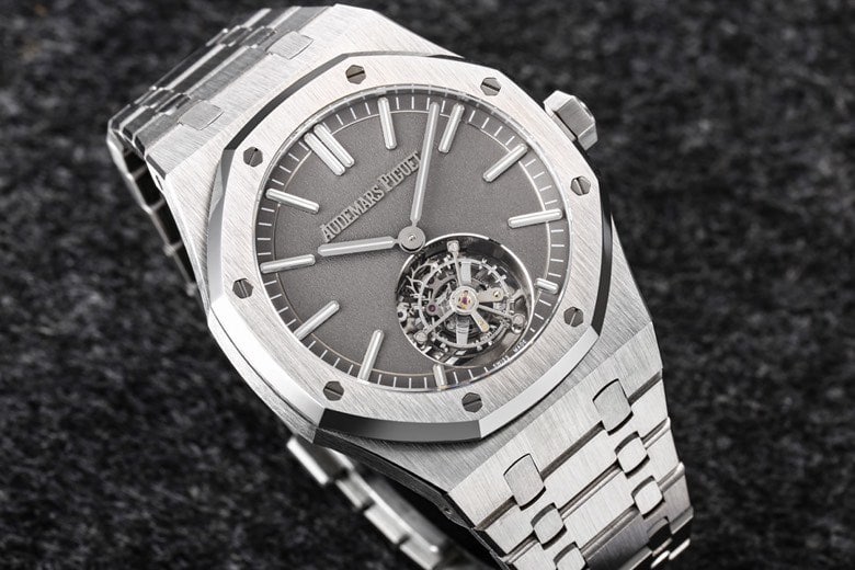 top-tier replicaR8 factory 2022 Audemars Piguet gray plate Royal Oak self-winding tourbillon men's watch front view