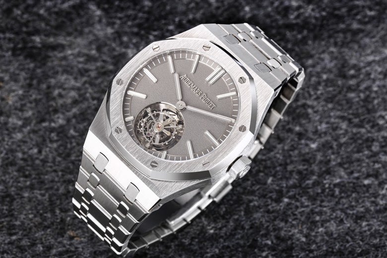 top-tier replicaR8 factory 2022 Audemars Piguet gray plate Royal Oak self-winding tourbillon men's watch front view
