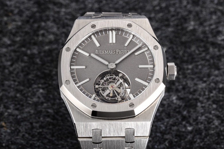 top-tier replicaR8 factory 2022 Audemars Piguet gray plate Royal Oak self-winding tourbillon men's watch front view
