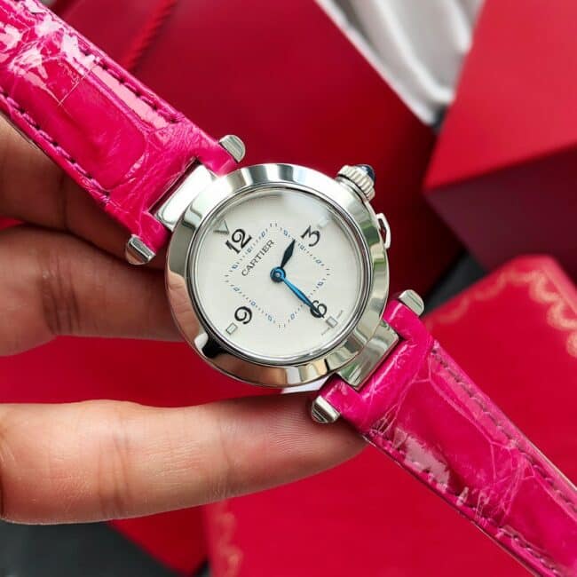 collectible Cartier style 4 rose gold silver ladies watch front view