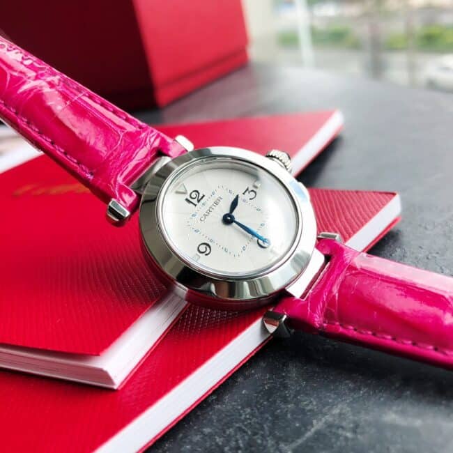 collectible Cartier style 4 rose gold silver ladies watch front view