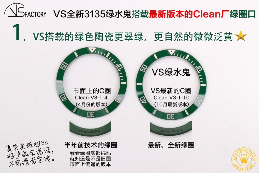 VS new Rolextop-tier watch Submariner type 3135Starbucks Submariner bezel comparison evaluation