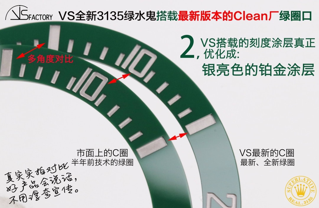VS new Rolextop-tier watch Submariner type 3135Starbucks Submariner bezel comparison evaluation