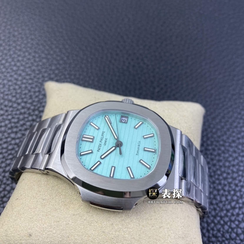 3K FactoryPatek Philippe sporty and elegant Tiffany Nautilus watch men's Tiffany blue dialsteel bracelet picture and price side live photo