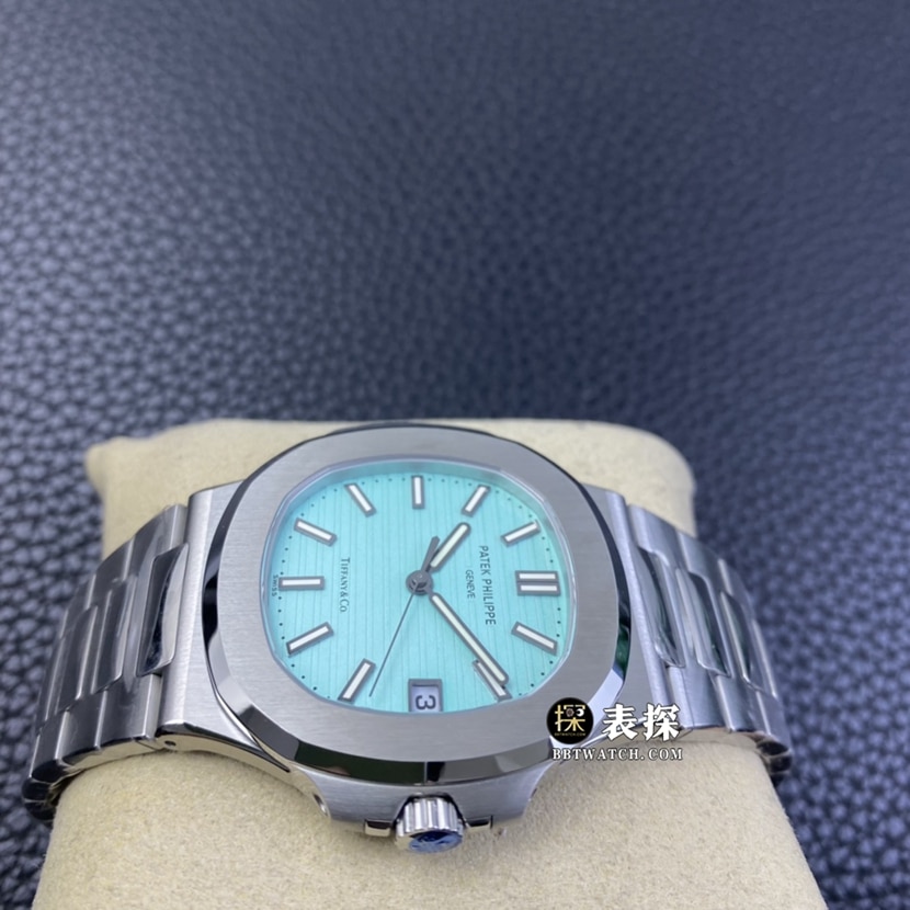 3K FactoryPatek Philippe sporty and elegant Tiffany Nautilus watch men's Tiffany blue dialsteel bracelet picture and price side live photo