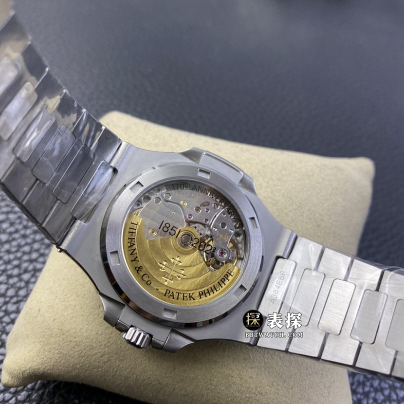 3K FactoryPatek Philippe sporty and elegant Tiffany Nautilus1:1super watch men's Tiffany blue dialsteel bracelet picture and price caseback live photo