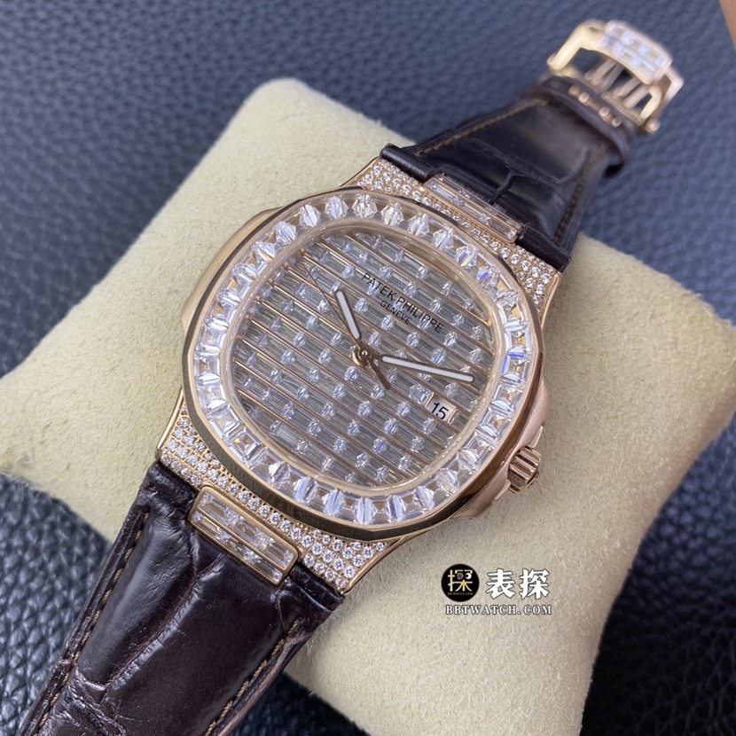 GS factory Patek Philippe sporty and elegant watch men's diamond plate leather strap model pictures and prices front live photo