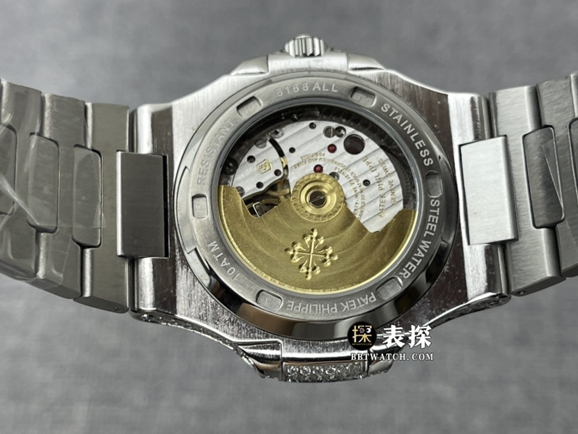 Patek Philippe watch men's Nautilus full diamond steel bracelet model pictures and prices caseback live photo