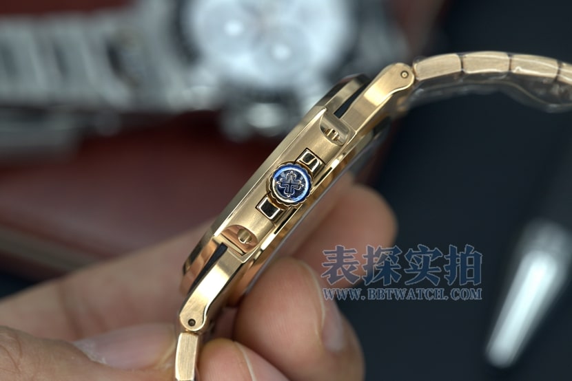 3K FactoryPatek PhilippeNautilustop-tier watch men's rose gold coffee noodle steel bracelet model price and pictures side live photo