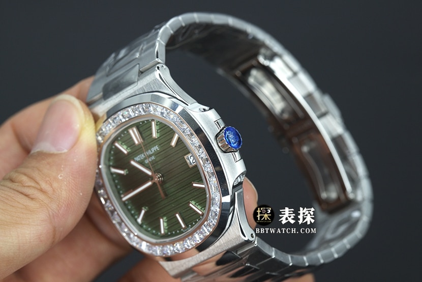 PPF FactoryPatek Philippe sporty and elegant top-tier 1:1super watch men's green dial diamond steel bracelet model pictures and prices side live photo