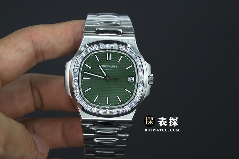 PPF FactoryPatek Philippe sporty and elegant top-tier 1:1super watch men's green dial diamond steel bracelet model pictures and prices front live photo