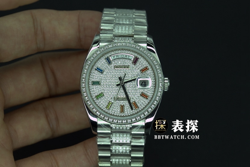 BP Factory Rolex Day-Date Super A Watch Full Diamond Dial Steel Band Model Photos and Price Front Real Shot Pictures