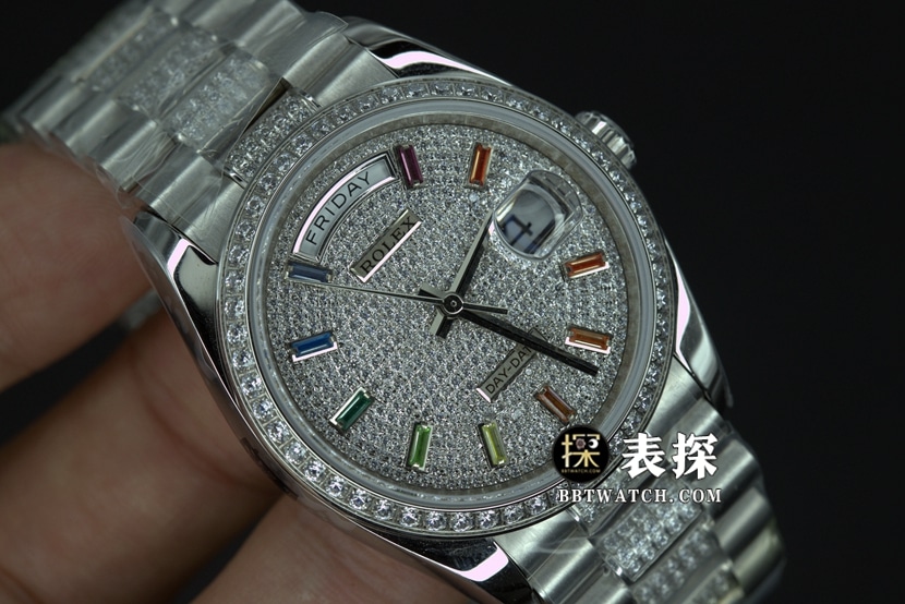 BP Factory Rolex Day-Date Super A Watch Full Diamond Dial Steel Band Model Photos and Price Front Real Shot Pictures
