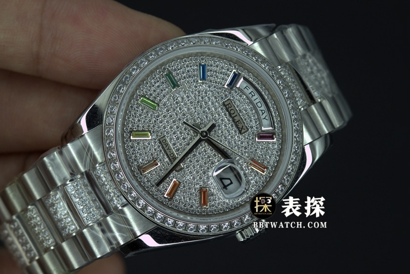BP Factory Rolex Day-Date Super A Watch Full Diamond Dial Steel Band Model Photos and Price Front Real Shot Pictures