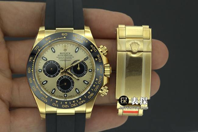 Factory C Rolex men's Cosmograph Daytona1:1super watch champagne panda dial rubber model M116518ln-0048 overall live photos