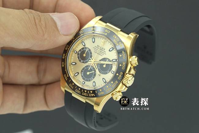 Factory C Rolex men's Cosmograph Daytona1:1super watch champagne panda dial rubber model M116518ln-0048 overall live photos