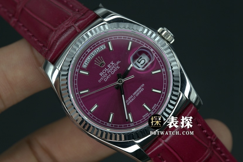 TR factory Rolex Day-Date type watch men's red plate leather strap model pictures and prices front live photo