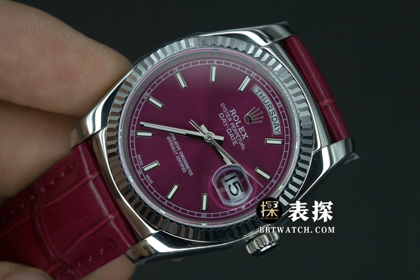 TR factory Rolex Day-Date type watch men's red plate leather strap model pictures and prices front live photo