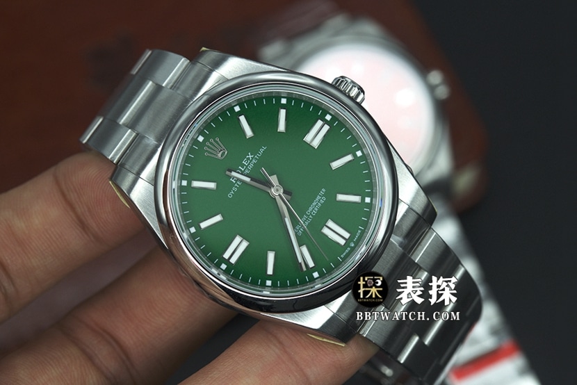 JVS FactoryRolex Oyster Perpetual top-tier watch men's green dialsteel bracelet model pictures and prices front live photo