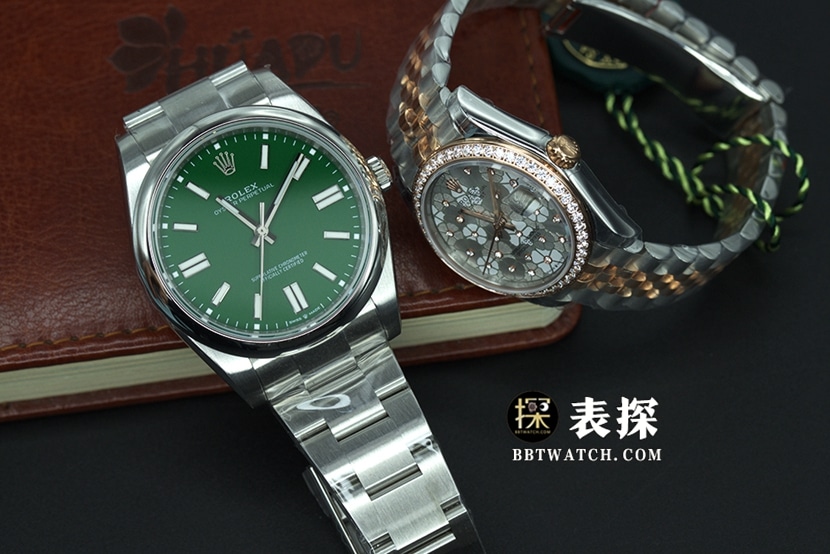 JVS FactoryRolex Oyster Perpetual top-tier watch men's green dialsteel bracelet model pictures and prices front live photo