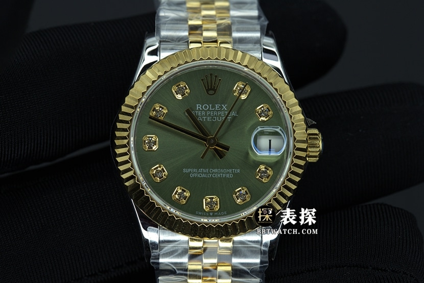 GS factory Rolex log top-tier high-quality watch ladies green dial gold steel bracelet model pictures and prices front live photo