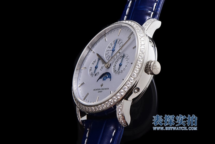 High-quality Vacheron Constantin heritage series white steel perpetual calendar men's mechanical watch side view